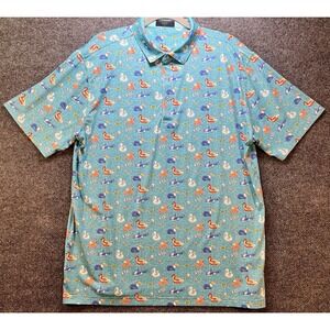 Coast Slipknot Men's L‎ Polo Shirt Pool Floats Fish Print Summer Golf Party Fun